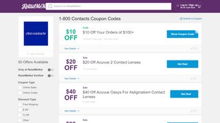 
                            9. $20 Off 1-800 Contacts Coupons + 1% Cash Back …