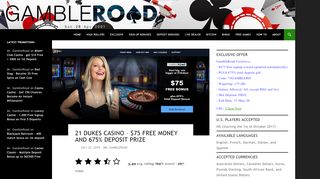 
                            4. 21 Dukes Casino - $75 free money and 675% deposit prize …