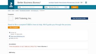 
                            4. 240 Tutoring, Inc. | Complaints | Better Business Bureau® Profile