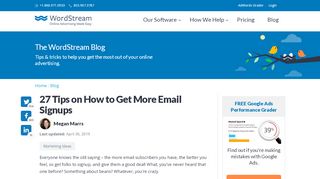 
                            2. 27 Tips on How to Get More Email Signups - WordStream