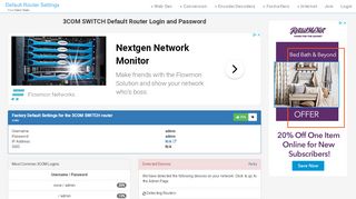 
                            2. 3COM SWITCH Default Router Login and Password