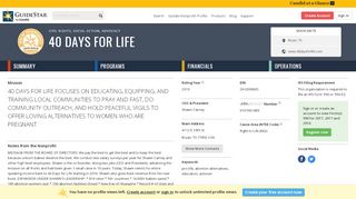 
                            9. 40 DAYS FOR LIFE - GuideStar Profile