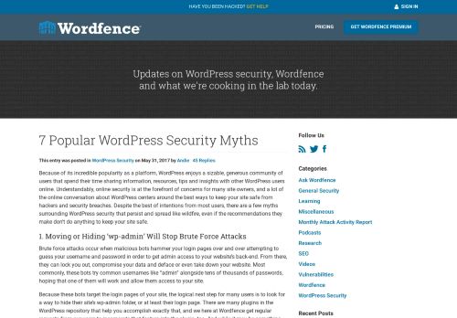 
                            1. 7 Popular WordPress Security Myths - Wordfence