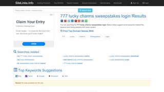 
                            3. 777 lucky charms sweepstakes login Results For Websites ...
