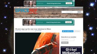 
                            6. 78,000 sign up for one-way mission to Mars - SpaceRef