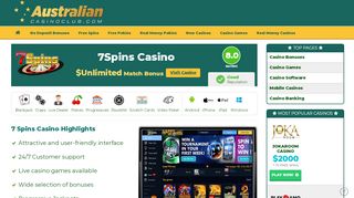 
                            8. 7Spins Casino - $ Unlimited Match Bonus