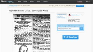 
                            7. 8 april 1891 General Lucius J Gartrell Death Article - Newspapers.com