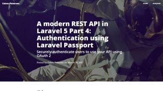 
                            10. A modern REST API in Laravel 5 Part 4: Authentication using Laravel ...