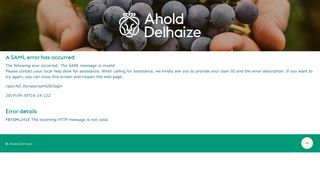 
                            5. A SAML error has occurred - Ahold Delhaize Europe Login