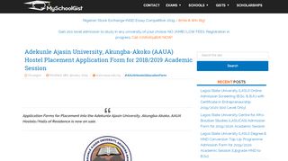 
                            4. AAUA Hostel Placement Application Form 2018/2019 - MySchoolGist