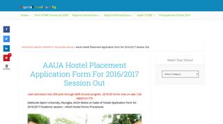 
                            6. AAUA Hostel Placement Application Form For 2016/2017 Session Out