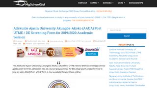 
                            4. AAUA Post UTME / DE Screening Form 2019/2020 - MySchoolGist