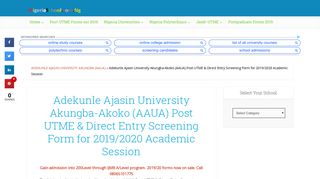 
                            8. AAUA Post UTME / DE Screening Form is out 2019/2020