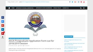 
                            8. AAUA Postgraduate Application Form out for 2018/2019 Session