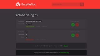 
                            9. abload.de passwords - BugMeNot