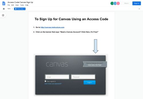 
                            5. Access Code Canvas Sign Up - Google Docs