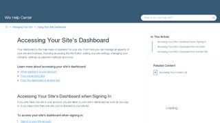 
                            4. Accessing Your Site's Dashboard | Help Center | Wix.com