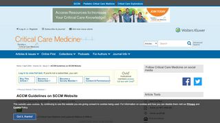 
                            9. ACCM Guidelines on SCCM Website : Critical Care Medicine