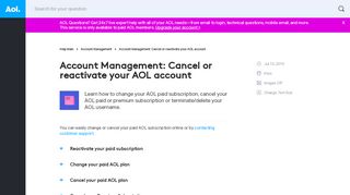 
                            4. Account Management: Cancel or reactivate your AOL account ...