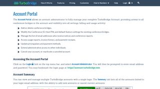 
                            8. Account Portal – TurboBridge HD Audio Conferencing