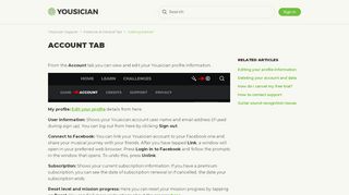 
                            9. Account tab – Yousician Support