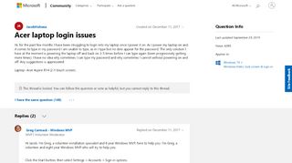 
                            1. Acer laptop login issues - Microsoft Community