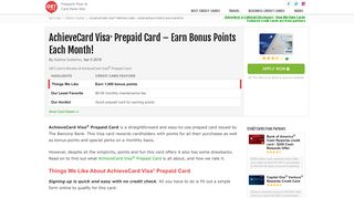 
                            6. AchieveCard Visa® Prepaid Card – Earn Bonus Points Each Month!