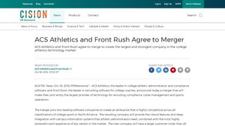 
                            4. ACS Athletics and Front Rush Agree to Merger - PR Newswire