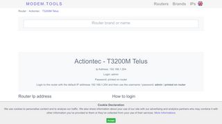 
                            4. Actiontec T3200M Telus Default Router Login and Password
