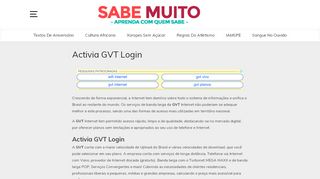 
                            7. Activia GVT Login: CONFIRA AQUI - sabemuito.club