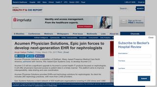 
                            6. Acumen Physician Solutions, Epic join forces to develop next ...