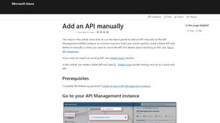 
                            5. Add an API manually using the Azure portal | Microsoft Docs