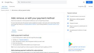 
                            2. Add, remove, or edit your payment method - Android - Google ...