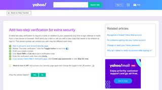 
                            1. Add two-step verification for extra security | Yahoo Help ...