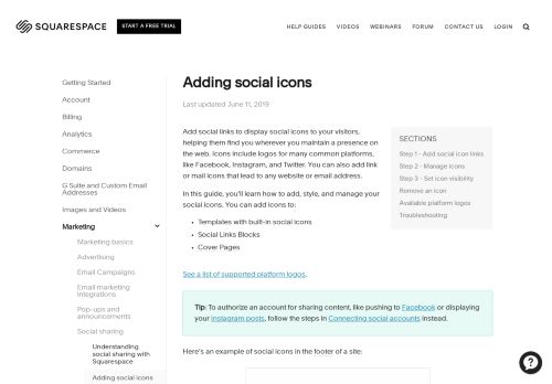 
                            6. Adding social icons – Squarespace Help