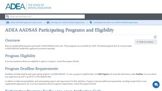 
                            8. ADEA AADSAS Participating Programs and Eligibility - Liaison