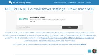 
                            9. ADELPHIA.NET email server settings - IMAP and SMTP ...