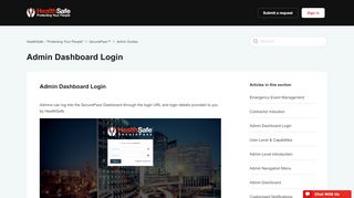 
                            5. Admin Dashboard Login - healthsafe.zendesk.com