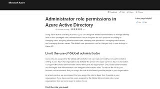 
                            6. Administrator role descriptions and permissions - Azure Active ...