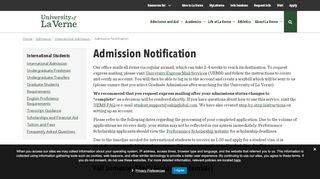 
                            8. Admission Notification - Admission | University of La Verne