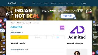 
                            9. admitad - Affiliate CPA network reviews and details.