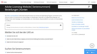 
                            3. Adobe Licensing-Website | Seriennummern| Bestellungen | Konten