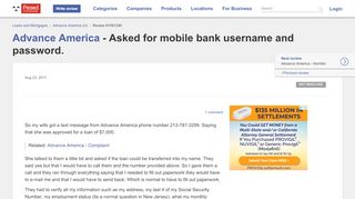 
                            9. Advance America - Asked for mobile bank username and ...