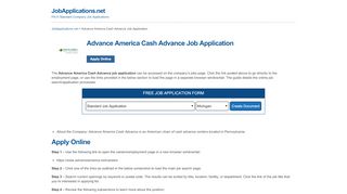 
                            8. Advance America Cash Advance Job Application …