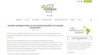 
                            9. Advent International's Nyx Participações to Acquire Easynvest