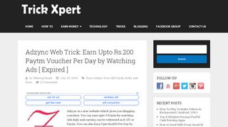 
                            6. Adzync Web Trick: Earn Upto Rs.200 Paytm ... - Trick Xpert