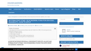 
                            8. AE-FUNAI Post UTME / DE Screening Form for 2019/2020 , Eligibility ...