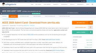 
                            4. AEEE 2019 Admit Card- Download from amrita.edu - Collegedunia