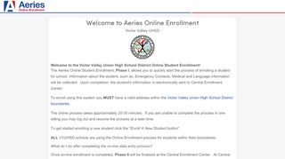 
                            8. Aeries Online Enrollment - Victor Valley Union High School District