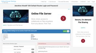 
                            5. Aerohive HiveAP 350 Default Router Login and Password